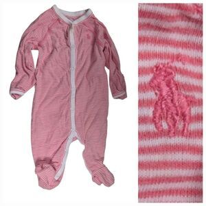 Ralph Lauren Pink Striped Baby Onesie Cotton 1-Piece Footie PJ Pajamas Sleepwear
